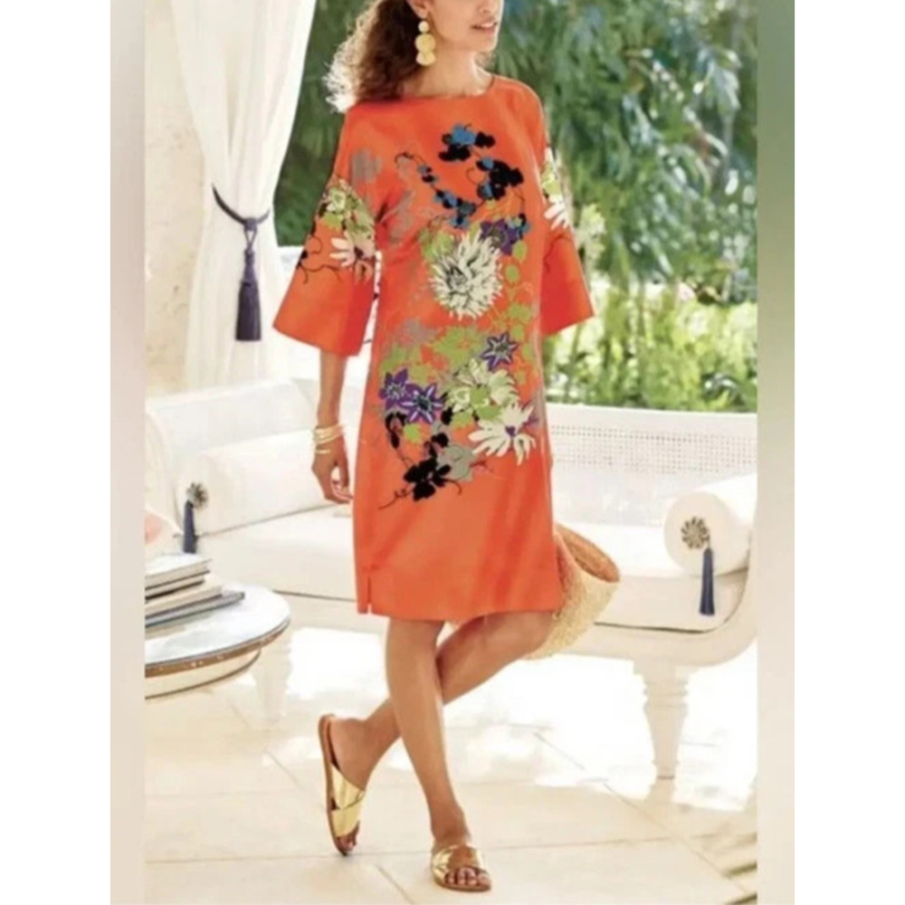 Soft Surroundings Floral Asian Inspired Kimono Drop Shoulder Satin Dress Small